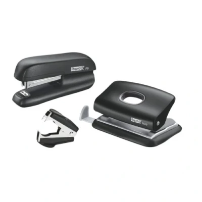 Image of Rapid Mini Stapler and Hole Punch Set, Staple or up to 10 sheets, Staples N10 Included, Black, F5, 5000267