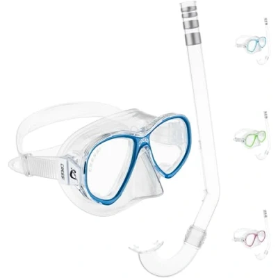Image of Cressi Perla Jr Snorkeling &amp; Apnea Combo Set Maske + Schnorchel Minigringo, Transparent/Aquamarin, Einheitsgröße, Junior Unisex