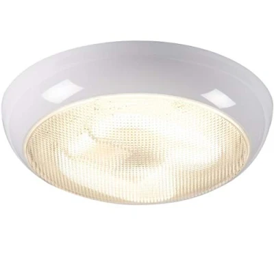 Image of KnightsBridge IP44 38W HF Polo Bulkhead with Prismatic Diffuser and White Base