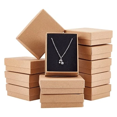 Image of NBEADS 12 Pcs Cardboard Jewelry Set Box, Small Kraft Gift Box Packaging with Lid for Ring, Necklace, Rectangle, Tan, 9x7x3cm