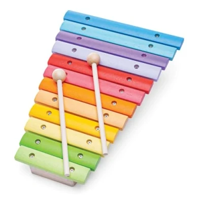 Image of Bigjigs Toys Snazzy Wooden Xylophone Rainbow Coloured for Kids aged 18 months + with Easy Grip Mallets, Quality Musical