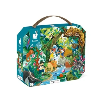 Image of Janod Puzzle Child Adventure Inca 100 Pieces Educational Game Fine Motor Skills and Concentration Case with Handle Made In France Fsc Certified Green Inks from 6 Years, J02667