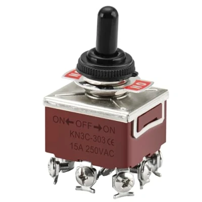 Image of Heschen Metal Toggle Switch, KN3C 303, 3PDT, maintained, ON/OFF/ON 3 position, 15A 250VAC, 10A 380VAC, CE, with Waterproof Cover