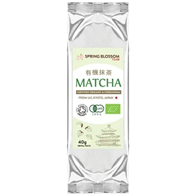 Image of 40g (Refill) Organic Matcha Green Tea Powder Japanese Ceremonial Grade from Uji Kyoto, First Harvest Stone Ground, Soil Association Certified, Energy &amp; Focus Booster, Vegan Detox Superdrink