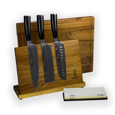Image of Epoxy Onyx Damascus Print 3 Piece Knife Set Combideal XXXL