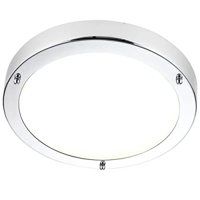 Image of Saxby Portico LED Bathroom Ceiling Light IP44 Zone 2 Lighting Frosted Glass Flush (SMD) 9W 4000K Cool White Colour Chrome Finish