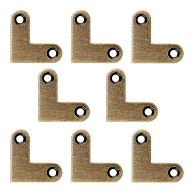 Image of Tiazza 8Pcs Antique L Shape Brass Flat Corner Bracket Joint Brace Plate Support Drawer Fixed Code (Antique Bronze)