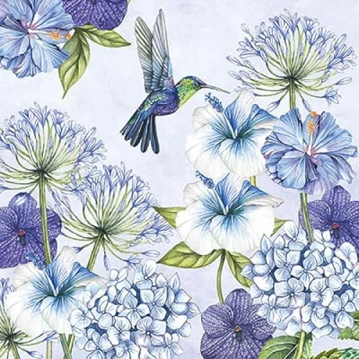 Image of Ambiente 3 Ply Printed Paper Napkins Pack of 20, Lunch Size, 33cm x Hummingbird