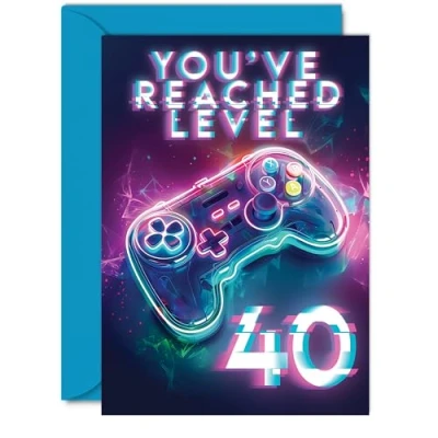 Image of 40th Gamer Birthday Cards for Men Women You&#039;ve Reached Level 40 Happy Card Brother Sister Uncle Auntie Friend, A5 Forty Fortieth Bday Video Game Greeting