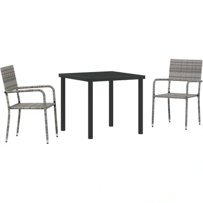 Image of vidaXL 3 Piece Garden Dining Set Grey Poly Rattan