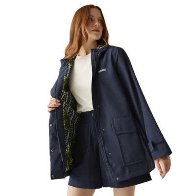 Image of Regatta Orla Kiely Swing Waterproof III Jacket Navy Lotus Olive Lining, Size: 10