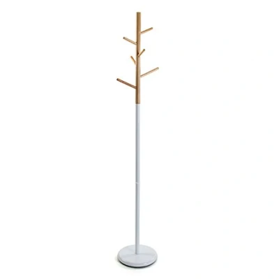 Image of Versa Malmö Minimalist Style Coat Rack, with 6 hooks for clothing or bags the Hall, Measurements (H x L W) 171 28 cm, Metal and Wood, Colour White