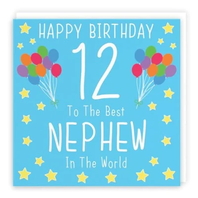 Image of Hunts England Nephew 12th Birthday Card Happy 12 To The Best In World Iconic Collection Fun Colourful