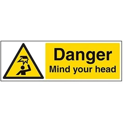 Image of VSafety Danger Mind Your Head Sign Landscape 450mm x 150mm Self Adhesive Vinyl