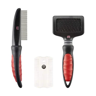 Image of Mikki Puppy Dog Grooming Kit with Slicker Brush, Comb and Flea Gentle Starter Set 3pcs