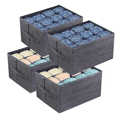 Image of EASEVE 4 Pack Wardrobe Organiser Clothes Storage Boxes 12 Cell Foldable Closet Shelf Drawer Dividers for Cupboard Organizer, Stackable Clothing Box Jeans, Trouser, Pants, T shirt, Sweater