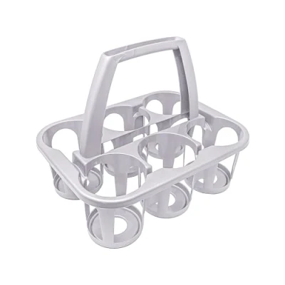 Image of 6 x Plastic Beer Garden Glass Collector Carrier Milk Bottle Holder Bottles Storage Saver Drinks Organizer Holding Container with Handle (Silver)