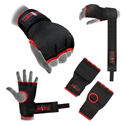 Image of Pro training Boxing gel inner gloves hand Wrap Black Padded bandages mitts glove MMA UFC Quick wraps fist protector (Black, Large)