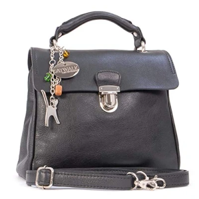 Image of Catwalk Collection Handbags Women&#039;s Leather Cross Body Bag Medium Top Handle Adjustable Detachable Shoulder Strap PANDORA Black