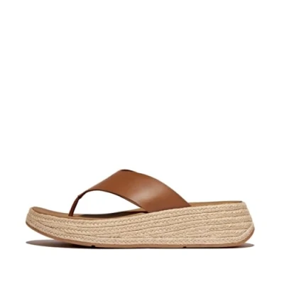 Image of Fitflop Women&#039;s F Mode Espadrille Leather Flatform T/Post Sandals, Deep Tan, 6.5 UK