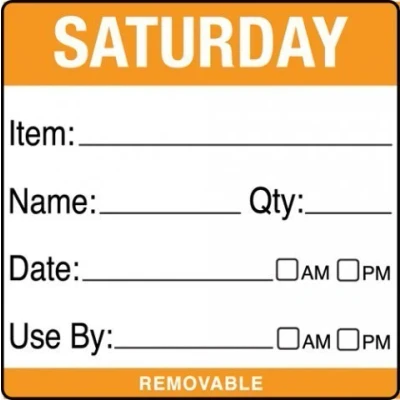 Image of Saturday item/date/use by 50x50mm food labels. 500 per roll