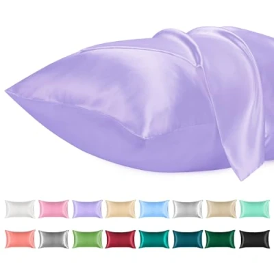 Image of Lirex 2 Pack Satin Pillow Cases Softer Than Silk Pillowcase for Hair &amp; Skin, Standard Size with Envelope Closure, Cooling case (Light Purple, 50x75cm)