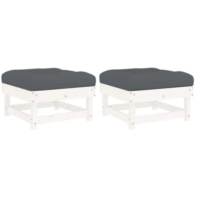 Image of vidaXL Garden Footstools with Cushions 2pcs White Solid Wood Pine