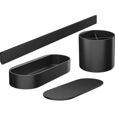 Image of Hansgrohe WallStoris Bathroom Bundle, Accessories and Storage Set, no Drilling, Matt Black, 27968670