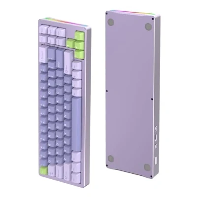 Image of ATTACK SHARK M71 CNC Aluminum Custom Mechanical Gaming keyboard,Tri Mode BT5.0/2.4G Wireless/Wired,4600mAh Rechargable,68% Hotswap Gasket Mount,Poron Foam,14 Chroma RGB Lighting for MAC&amp;WIN Lavender