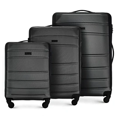 Image of WITTCHEN Travel Suitcase Carry On Cabin Luggage Hardshell Made of ABS with 4 Spinner Wheels Combination Lock Telescopic Handle Globe Line Set 3 suitcases Black