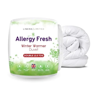 Image of Linens Limited Double Duvet 13.5 Tog, Allergy Fresh, Winter Warmer, Soft and Comfy, Anti Hollowfibre, Machine Washable (White)