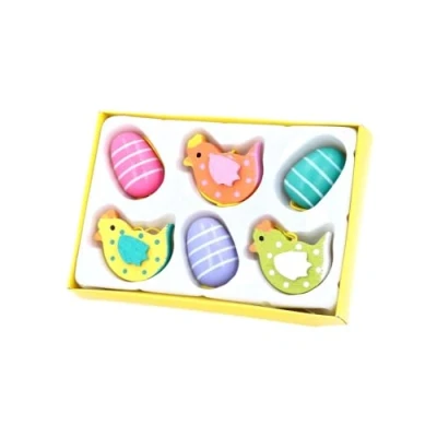 Image of Gisela Graham Wooden Hen and Egg Easter Decorations set of 6