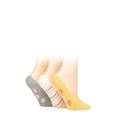 Image of SockShop Ladies Plain and Patterned Bamboo Shoe Liners Pack of 3 Buttercup 4 8