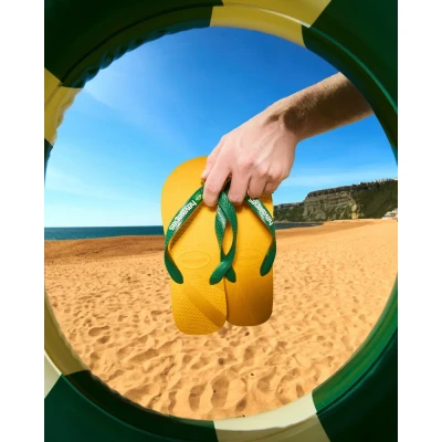 Image of Havaianas Unisex Brasil Logo Flip Flops, Pop Yellow, 11.5/13 UK