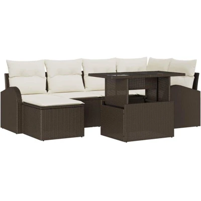 Image of vidaXL 7 Piece Garden Sofa Set with Cushions Brown Poly Rattan