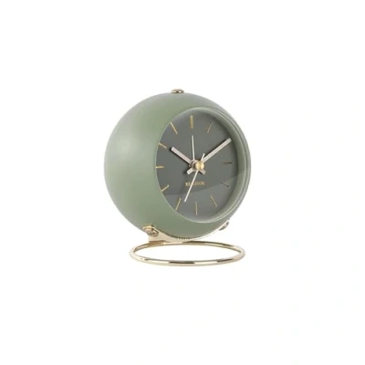 Image of Karlsson Alarm Clock Globe Moss Green, The Armando Breeveld D 9.5 cm, H 10.5 Depth 7 Excludes AA Battery