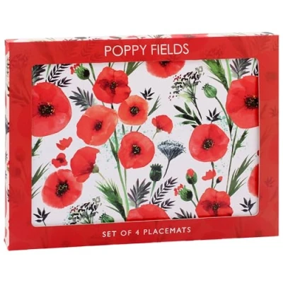 Image of Lesser &amp; Pavey Red Poppy Fields Lovely Floral Design Set of 4 Matching Placemats