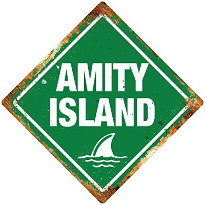 Image of Vintage Advertising Wall Tin Plaque Large Square 20x20cm Pub Shed Bar Man Cave Home Bedroom Office Kitchen Gift Metal Sign Green Amity Island JAWS Movie Shark Film Beach Town inspired