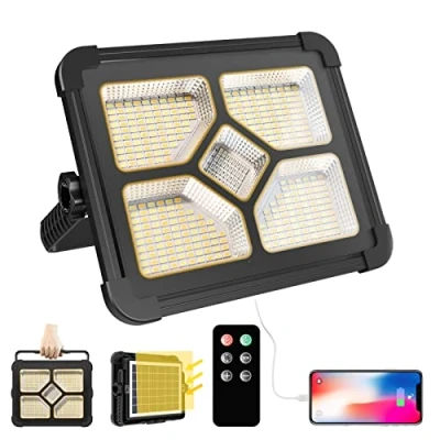 Image of LED Rechargeable Work Lights with Remote Control, 200W Floodlight 20600mAh Battery Solar Light 4 Modes Emergency Outdoor COB Camping for Yard, Garage, Fishing, Hiking