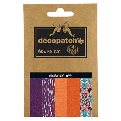 Image of Décopatch Ref DP007O Pocket Papers Collection No. 7 Contains 5 Complementary Sheets of Paper, Each Sheet is 30 x 40cm, Small 13 9.5cm Pack Size