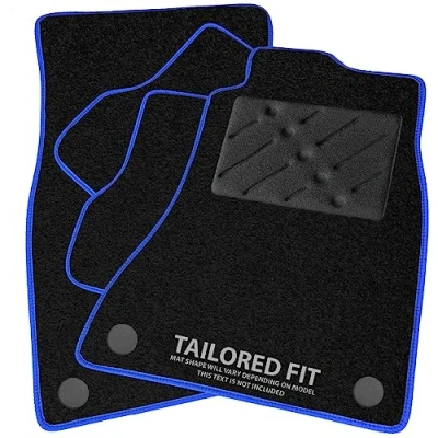 Image of Car Mats FOR Renault Clio MK4 2012 2019 Black Carpet Blue Ribbed Trim Rectangle Heel Pad [SAPP 1500]