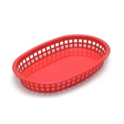 Image of 6X Fast Food Polypropylene Chicago Platter Baskets, Red, 27x18x4cm, Burger, Chips, Hotdogs