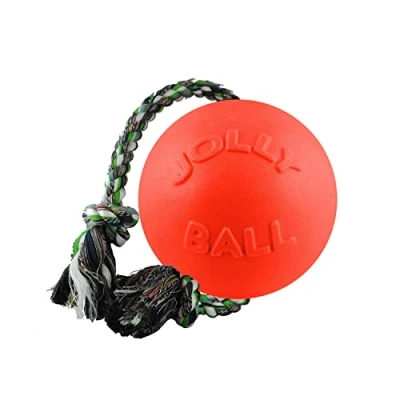 Image of Jolly Pets Romp n Roll Rope and Ball Dog Toy, 4.5 Inches/Small, Orange