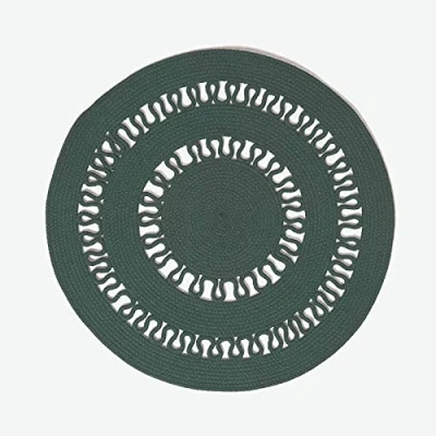 Image of HOMESCAPES Dark Green Crochet Rug Handwoven Cotton Braided Mat Reversible 70 cm Round for Living Room &amp; Bedroom