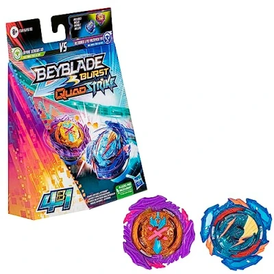 Image of Beyblade Burst QuadStrike Ultimate Evo Valtryek V8 and Divine Xcalius X8 Spinning Top Twin Pack, Battle Toy