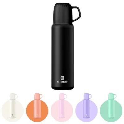 Image of Thermal Flask with Cup 648ml/22oz for Hot Drink, Vacuum Insulated Flask, Cold Water Bottle Thermo Coffee Flasks(Black,Single)