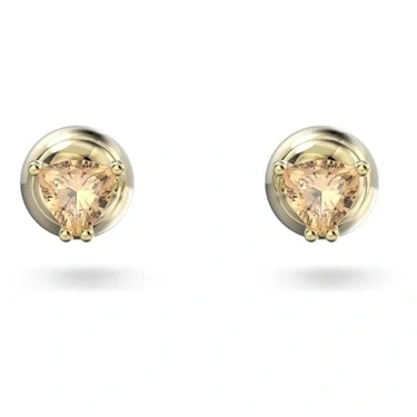 Image of Swarovski Stilla Stud Earrings, Amber Trilliant Cut Stones in a Gold Tone Plated Setting, from the Collection