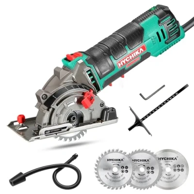 Image of HYCHIKA Mini Circular Saw, Saw with 3pcs Blades (85mm), Scale Ruler, 500W Pure Copper Motor, 4500RPM Ideal for Wood, Soft Metal, Tile and Plastic Cuts