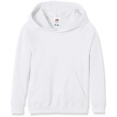 Image of Fruit of the Loom Unisex Kids Raglan Lightweight Hooded Sweat, White, 12 13 Years (Manufacturer Size:34)