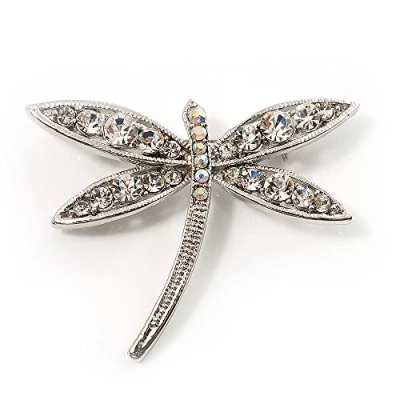 Image of Avalaya Classic Diamante Dragonfly Brooch (Silver Tone)